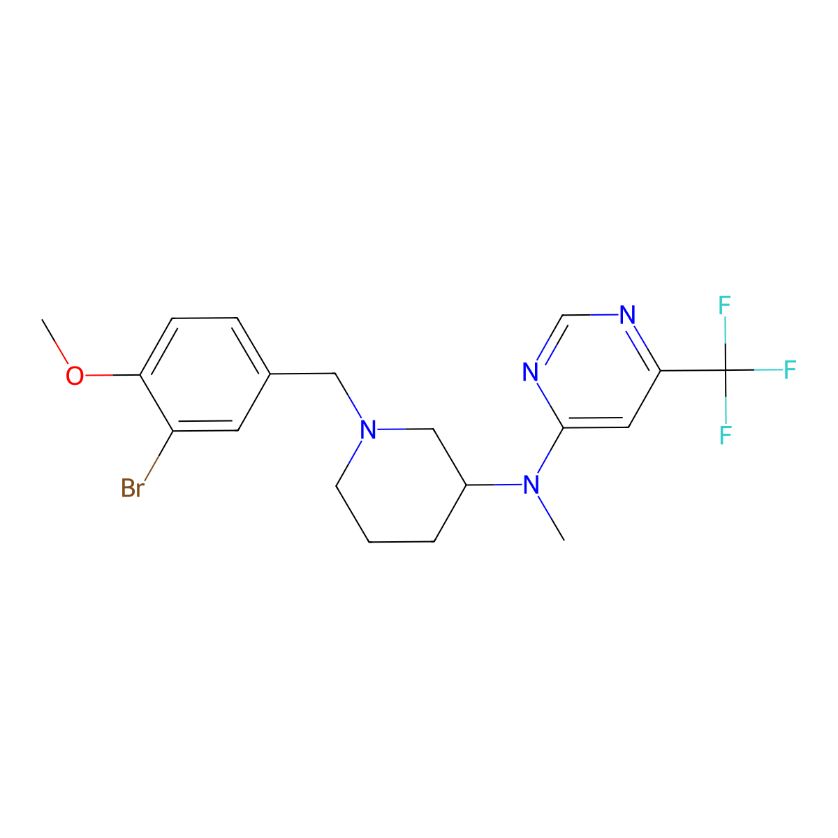 N-{1-[(3-bromo-4-methoxyphenyl)methyl]piperidin-3-yl}-N-methyl-6-(trifluoromethyl)pyrimidin-4-amine molecular structure, CAS 3054617-89-6