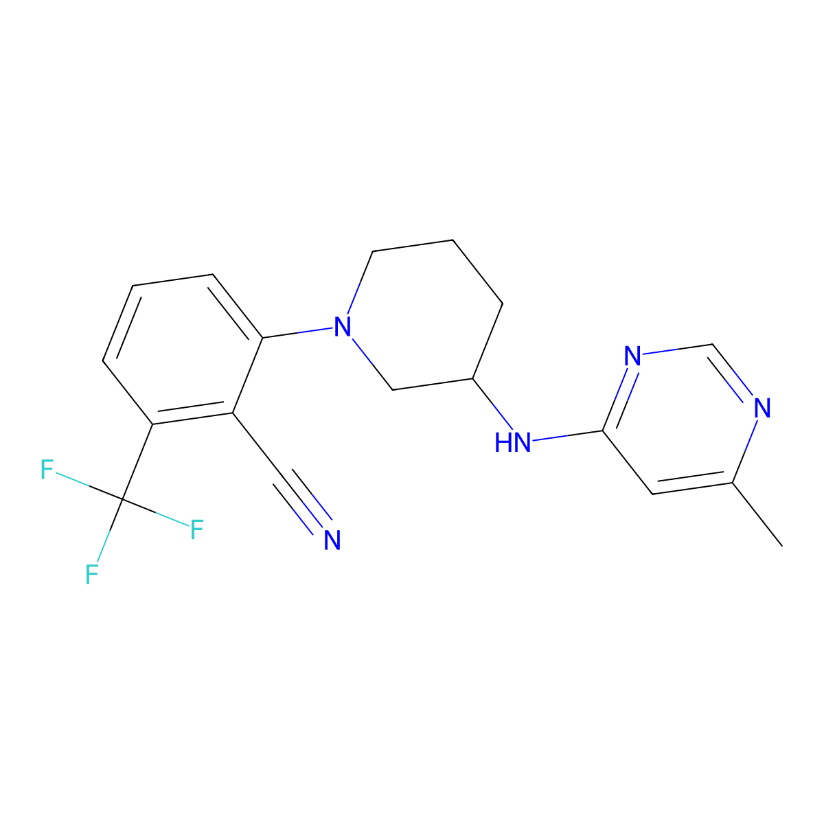 2-{3-[(6-Methylpyrimidin-4-yl)amino]piperidin-1-yl}-6-(trifluoromethyl)benzonitrile molecular structure, CAS 3054617-90-9