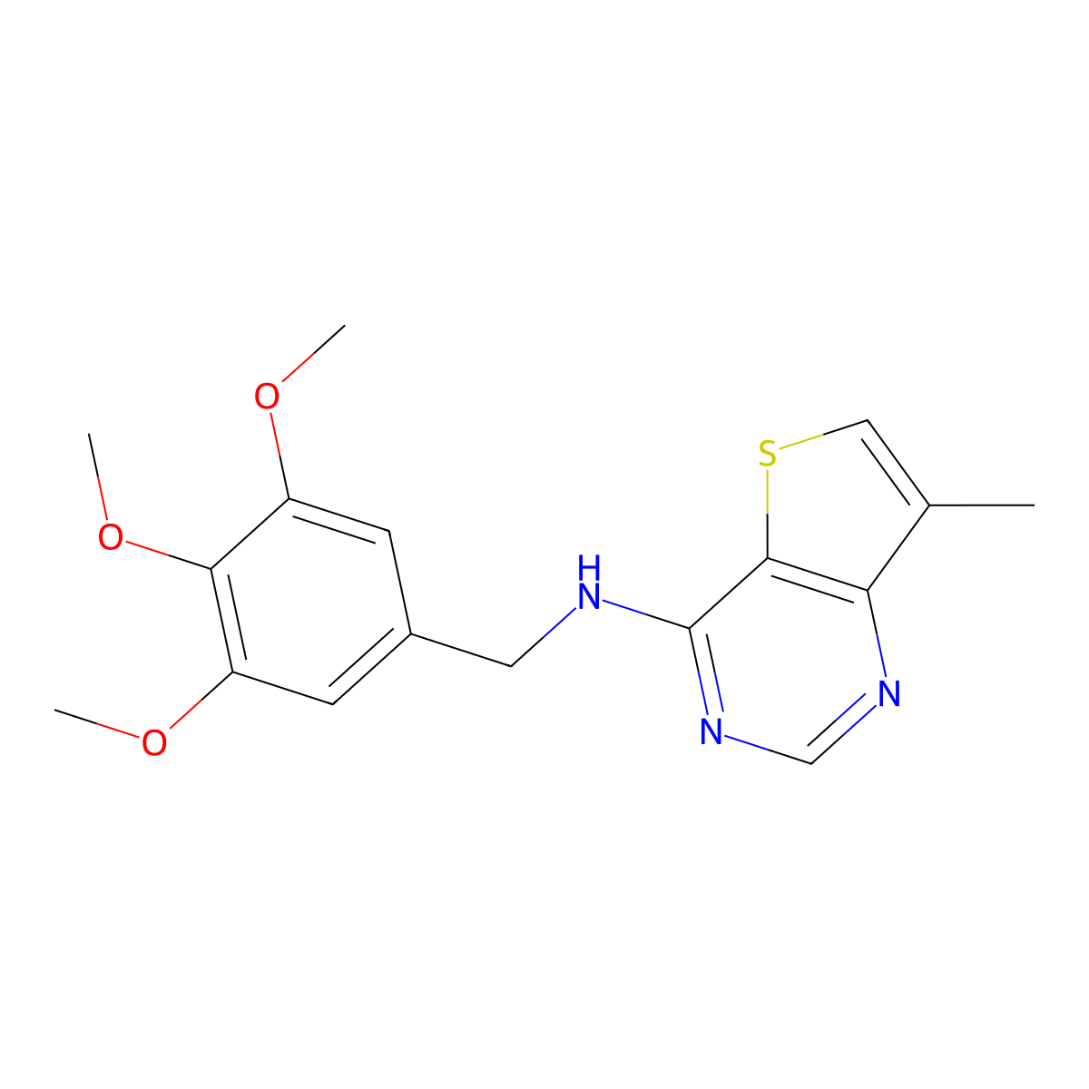 7-methyl-N-[(3,4,5-trimethoxyphenyl)methyl]thieno[3,2-d]pyrimidin-4-amine molecular structure, CAS 3054617-91-0