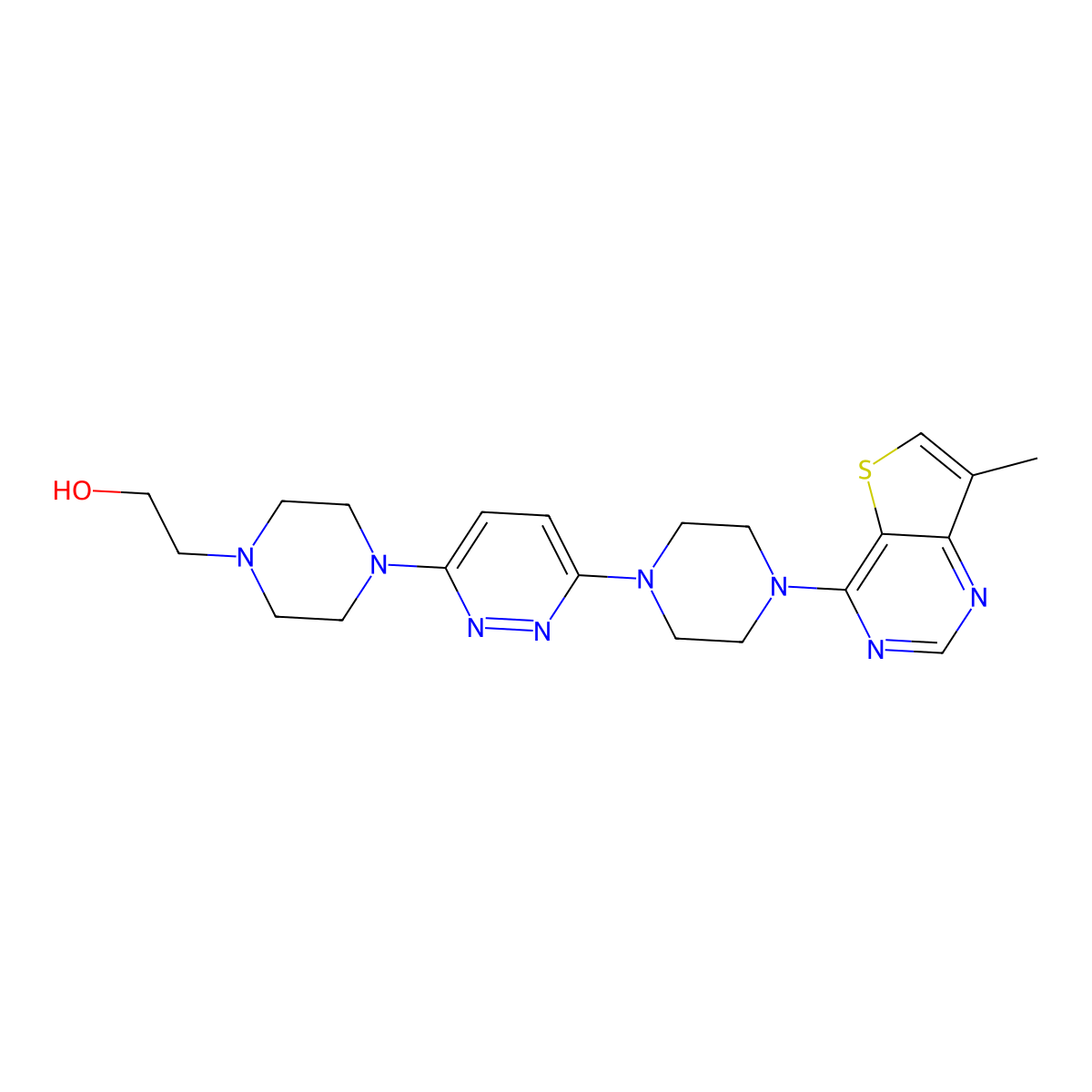 2-{4-[6-(4-{7-Methylthieno[3,2-d]pyrimidin-4-yl}piperazin-1-yl)pyridazin-3-yl]piperazin-1-yl}ethan-1-ol molecular structure, CAS 3054617-97-6
