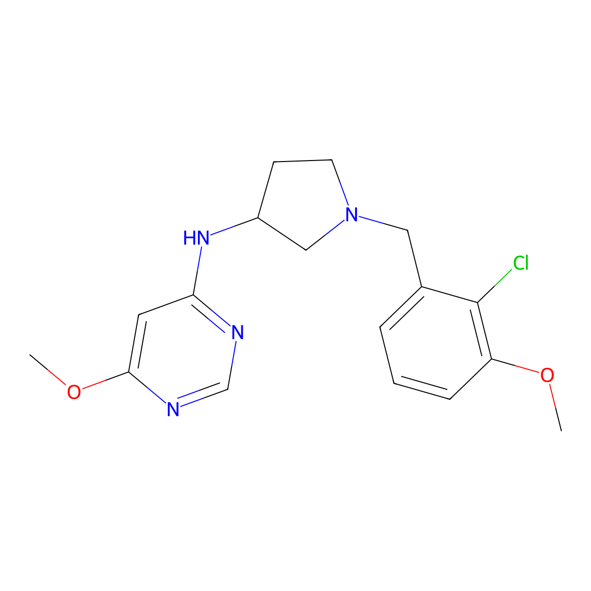 N-{1-[(2-chloro-3-methoxyphenyl)methyl]pyrrolidin-3-yl}-6-methoxypyrimidin-4-amine molecular structure, CAS 3054617-99-8