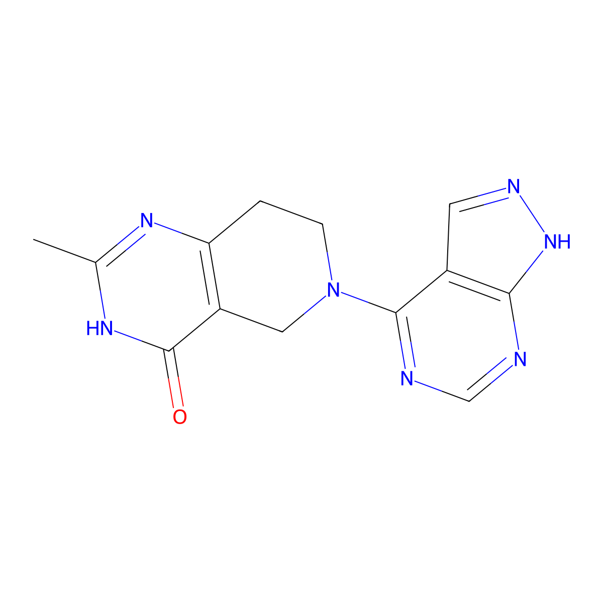 2-methyl-6-{1H-pyrazolo[3,4-d]pyrimidin-4-yl}-3H,4H,5H,6H,7H,8H-pyrido[4,3-d]pyrimidin-4-one molecular structure, CAS 3054618-00-4