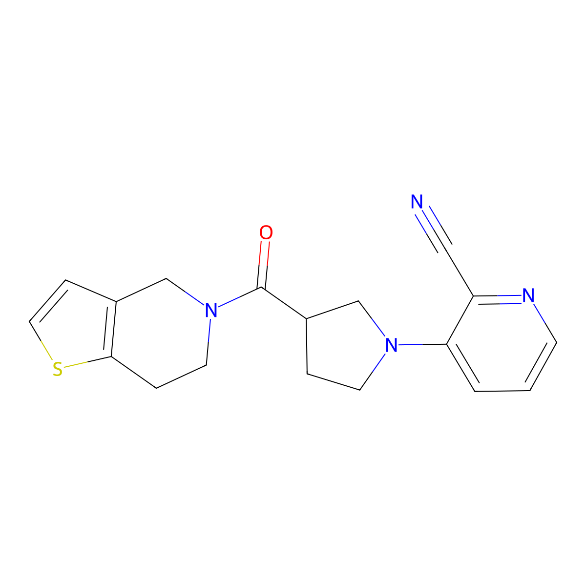 3-(3-{4H,5H,6H,7H-thieno[3,2-c]pyridine-5-carbonyl}pyrrolidin-1-yl)pyridine-2-carbonitrile molecular structure, CAS 3054618-01-5