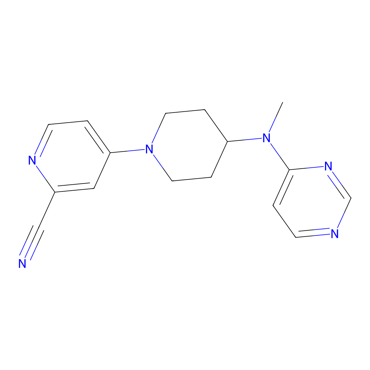 4-{4-[Methyl(pyrimidin-4-yl)amino]piperidin-1-yl}pyridine-2-carbonitrile molecular structure, CAS 3054618-14-0