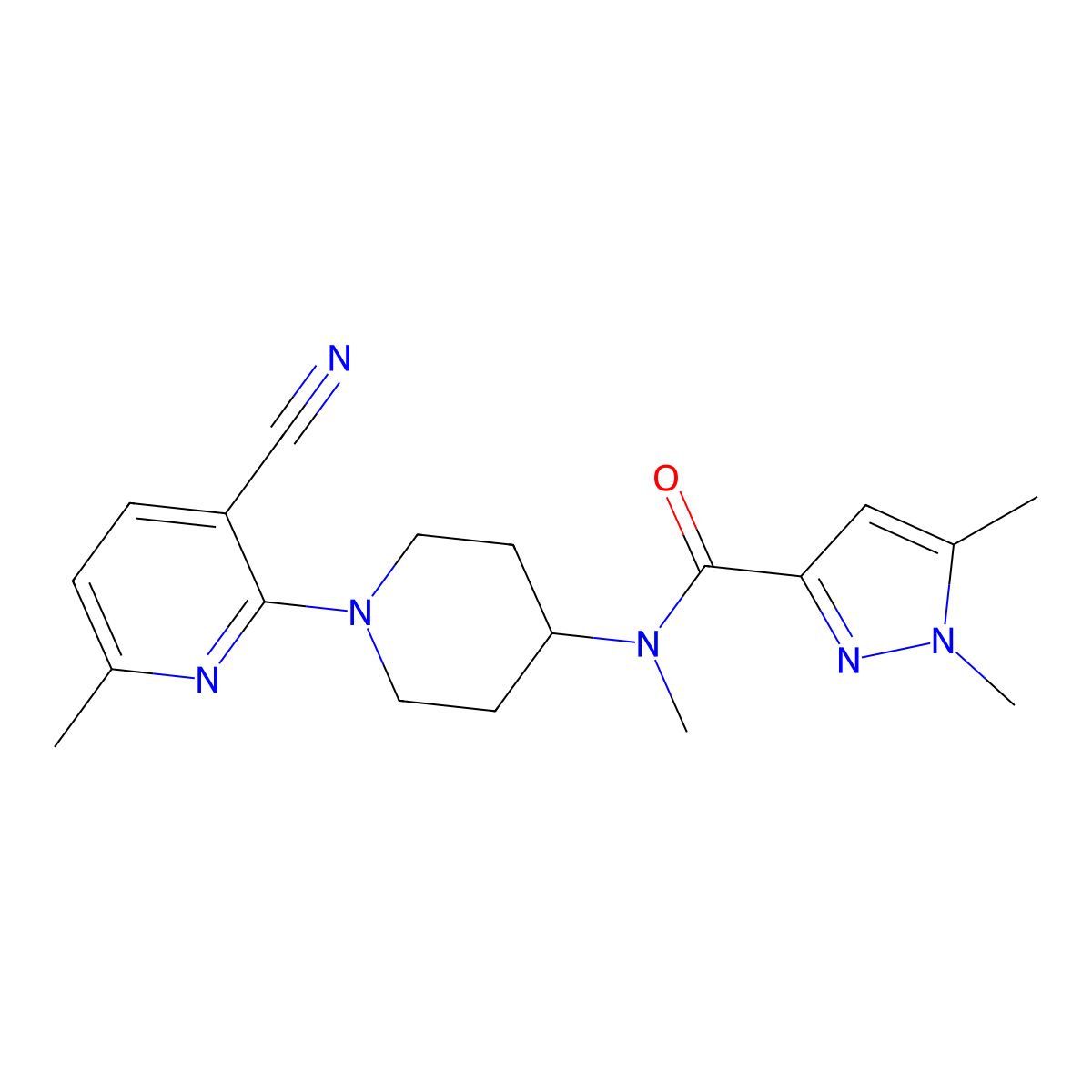 N-[1-(3-cyano-6-methylpyridin-2-yl)piperidin-4-yl]-N,1,5-trimethyl-1H-pyrazole-3-carboxamide molecular structure, CAS 3054618-19-5