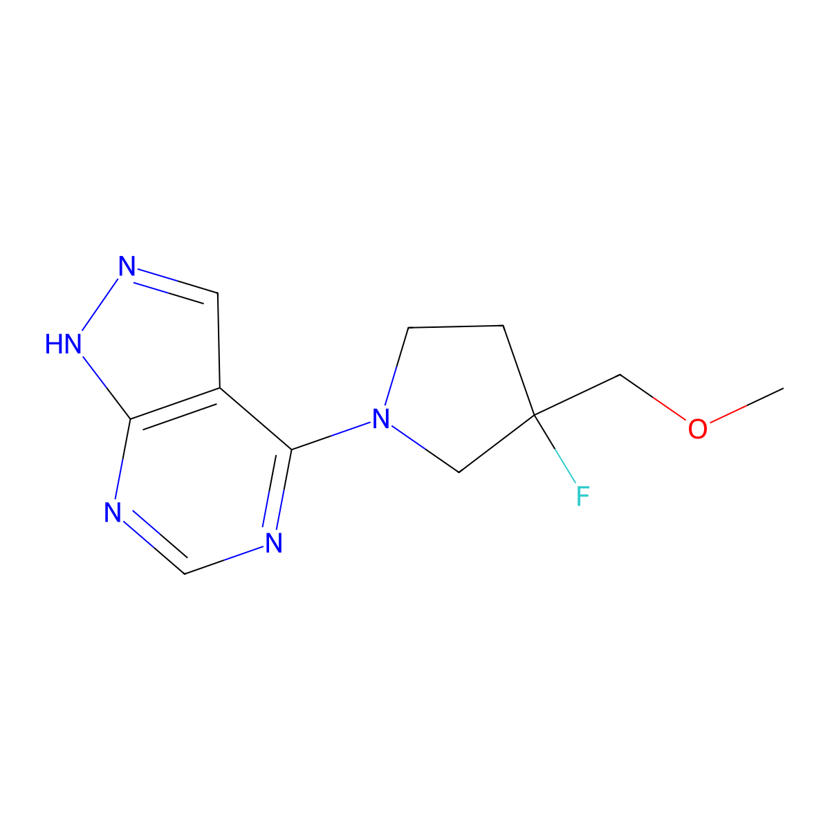 3-fluoro-3-(methoxymethyl)-1-{1H-pyrazolo[3,4-d]pyrimidin-4-yl}pyrrolidine molecular structure, CAS 3054618-22-0