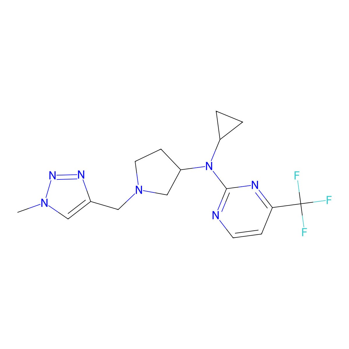 N-cyclopropyl-N-{1-[(1-methyl-1H-1,2,3-triazol-4-yl)methyl]pyrrolidin-3-yl}-4-(trifluoromethyl)pyrimidin-2-amine molecular structure, CAS 3054618-26-4