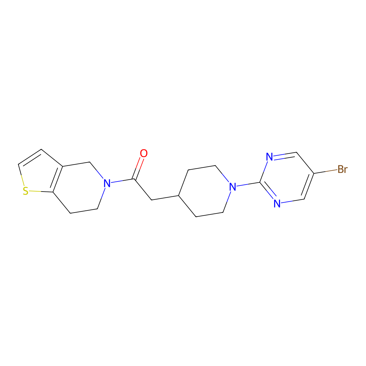 2-[1-(5-bromopyrimidin-2-yl)piperidin-4-yl]-1-{4H,5H,6H,7H-thieno[3,2-c]pyridin-5-yl}ethan-1-one molecular structure, CAS 3054618-27-5
