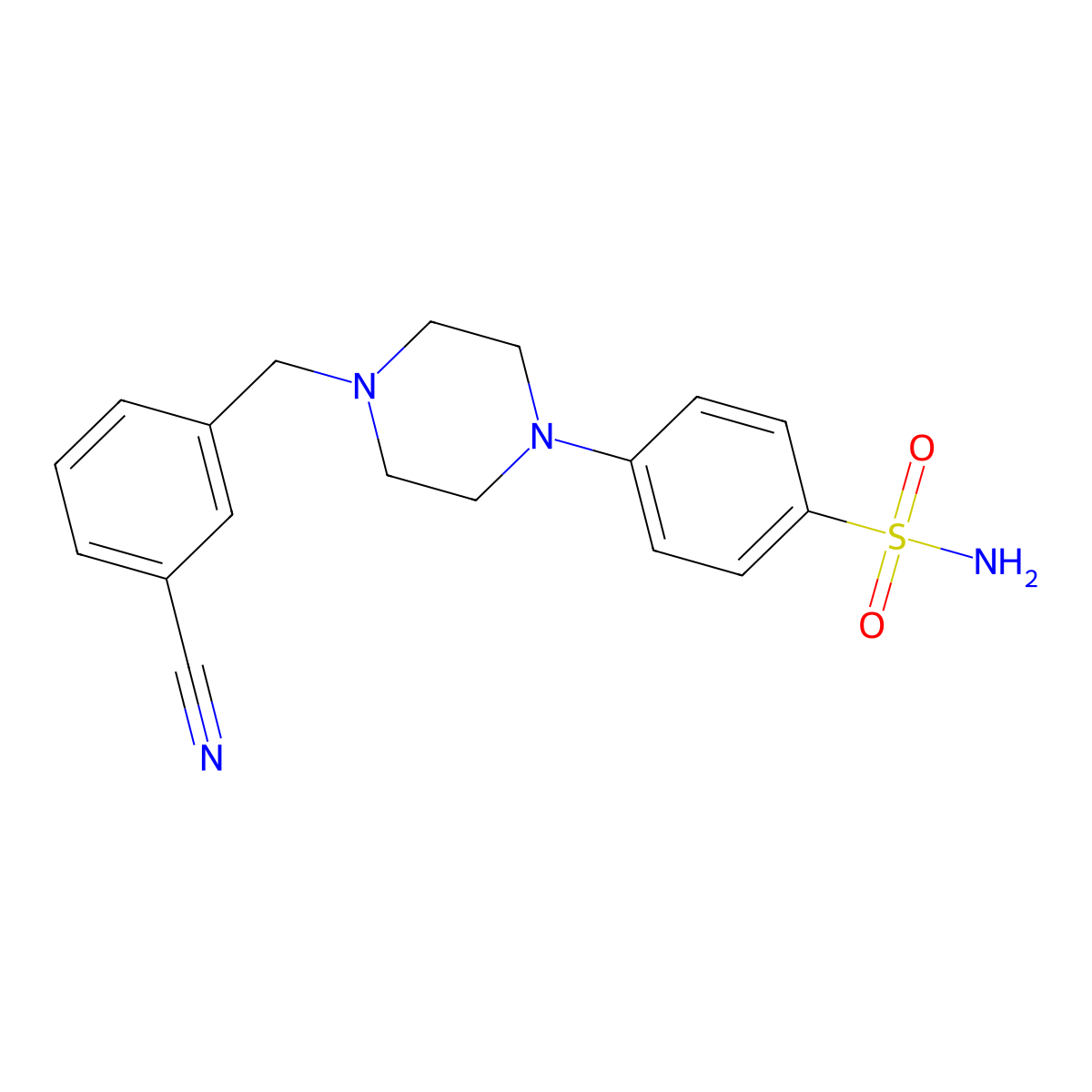 4-{4-[(3-Cyanophenyl)methyl]piperazin-1-yl}benzene-1-sulfonamide molecular structure, CAS 3054618-28-6