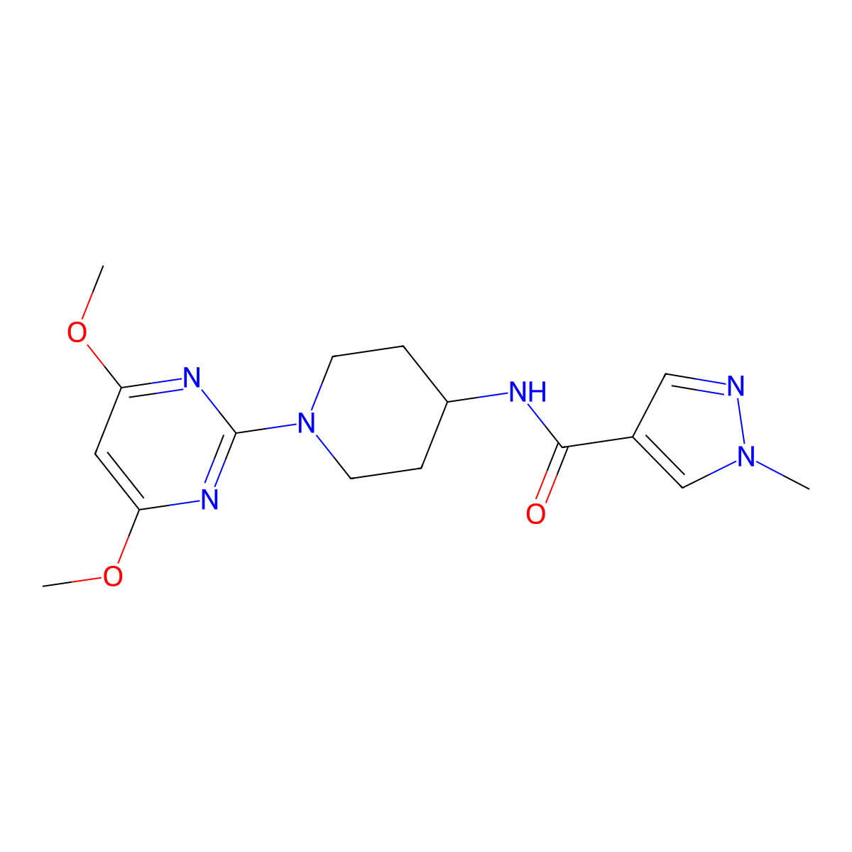 N-[1-(4,6-dimethoxypyrimidin-2-yl)piperidin-4-yl]-1-methyl-1H-pyrazole-4-carboxamide molecular structure, CAS 3054618-34-4