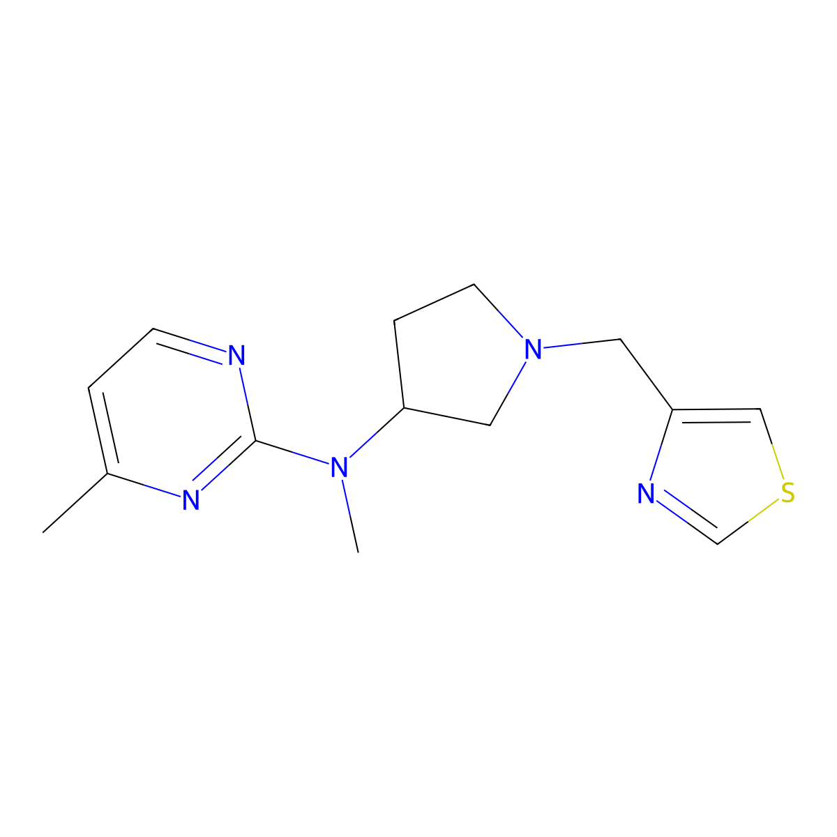 N,4-dimethyl-N-{1-[(1,3-thiazol-4-yl)methyl]pyrrolidin-3-yl}pyrimidin-2-amine molecular structure, CAS 3054618-37-7