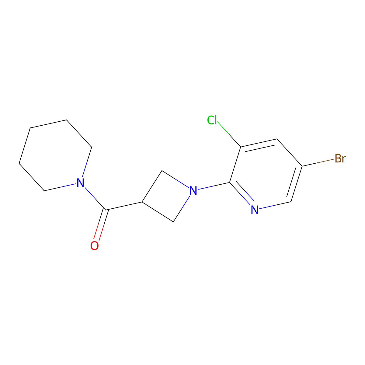 5-Bromo-3-chloro-2-[3-(piperidine-1-carbonyl)azetidin-1-yl]pyridine molecular structure, CAS 3054618-38-8