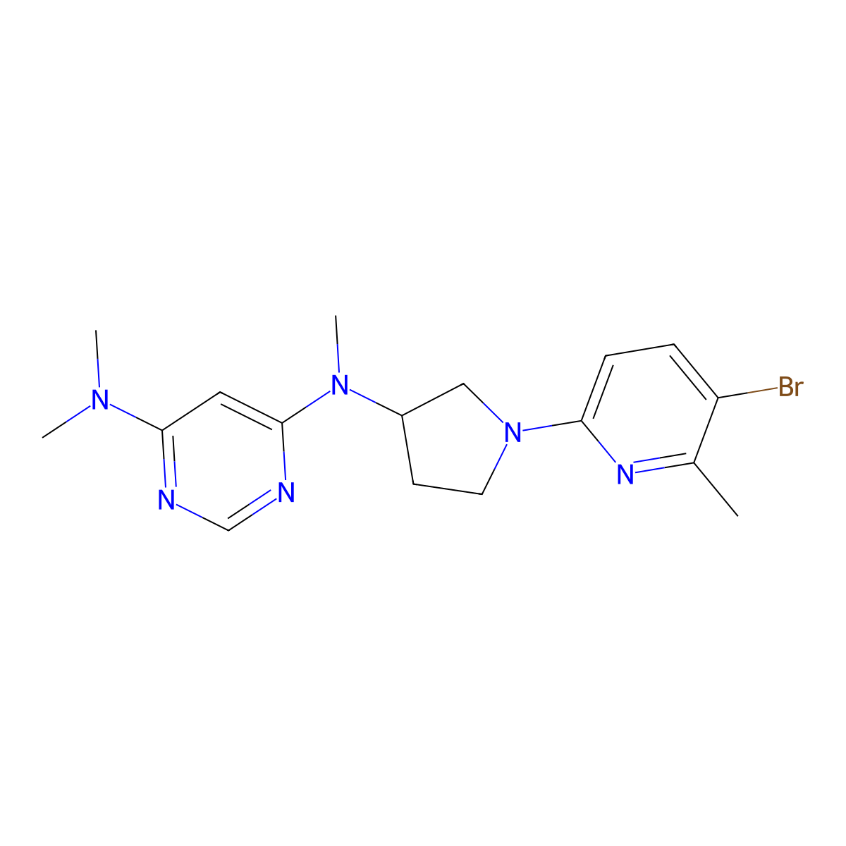 N4-[1-(5-bromo-6-methylpyridin-2-yl)pyrrolidin-3-yl]-N4,N6,N6-trimethylpyrimidine-4,6-diamine molecular structure, CAS 3054618-42-4