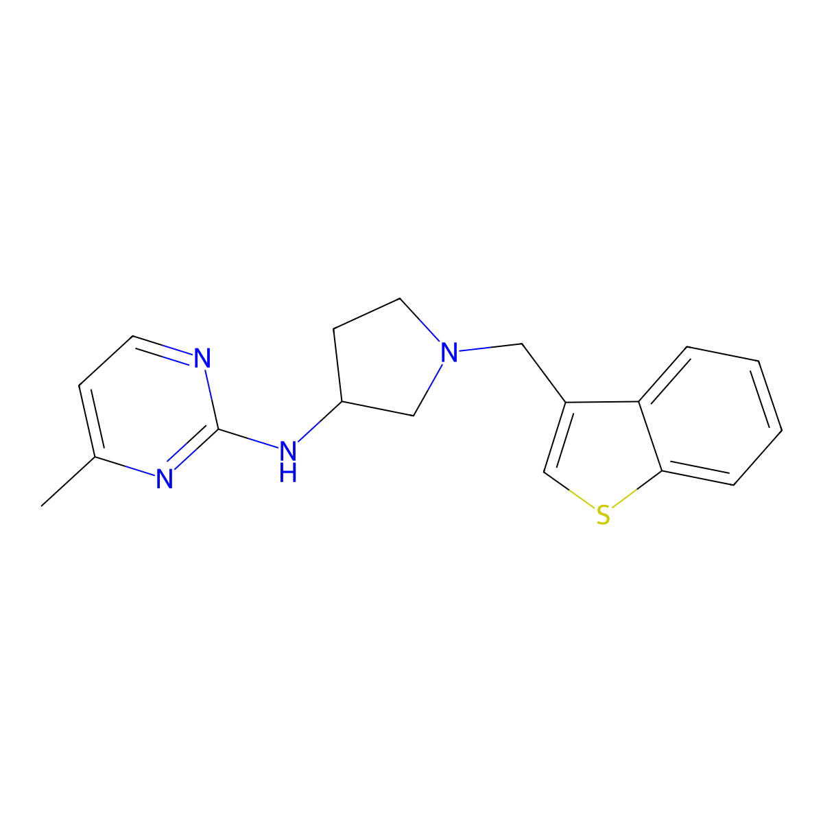 N-{1-[(1-benzothiophen-3-yl)methyl]pyrrolidin-3-yl}-4-methylpyrimidin-2-amine molecular structure, CAS 3054618-43-5