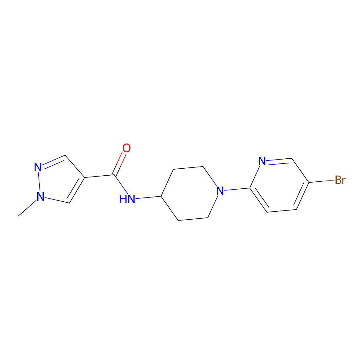 N-[1-(5-bromopyridin-2-yl)piperidin-4-yl]-1-methyl-1H-pyrazole-4-carboxamide molecular structure, CAS 3054618-44-6