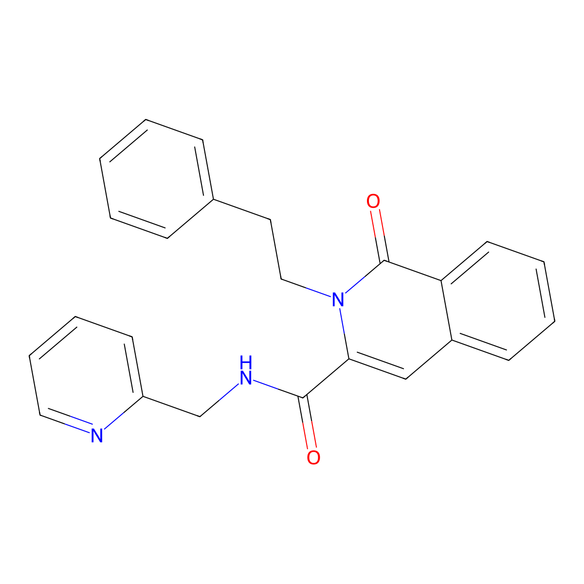1-oxo-2-(2-phenylethyl)-N-(pyridin-2-ylmethyl)isoquinoline-3-carboxamide molecular structure, CAS 3054618-56-0