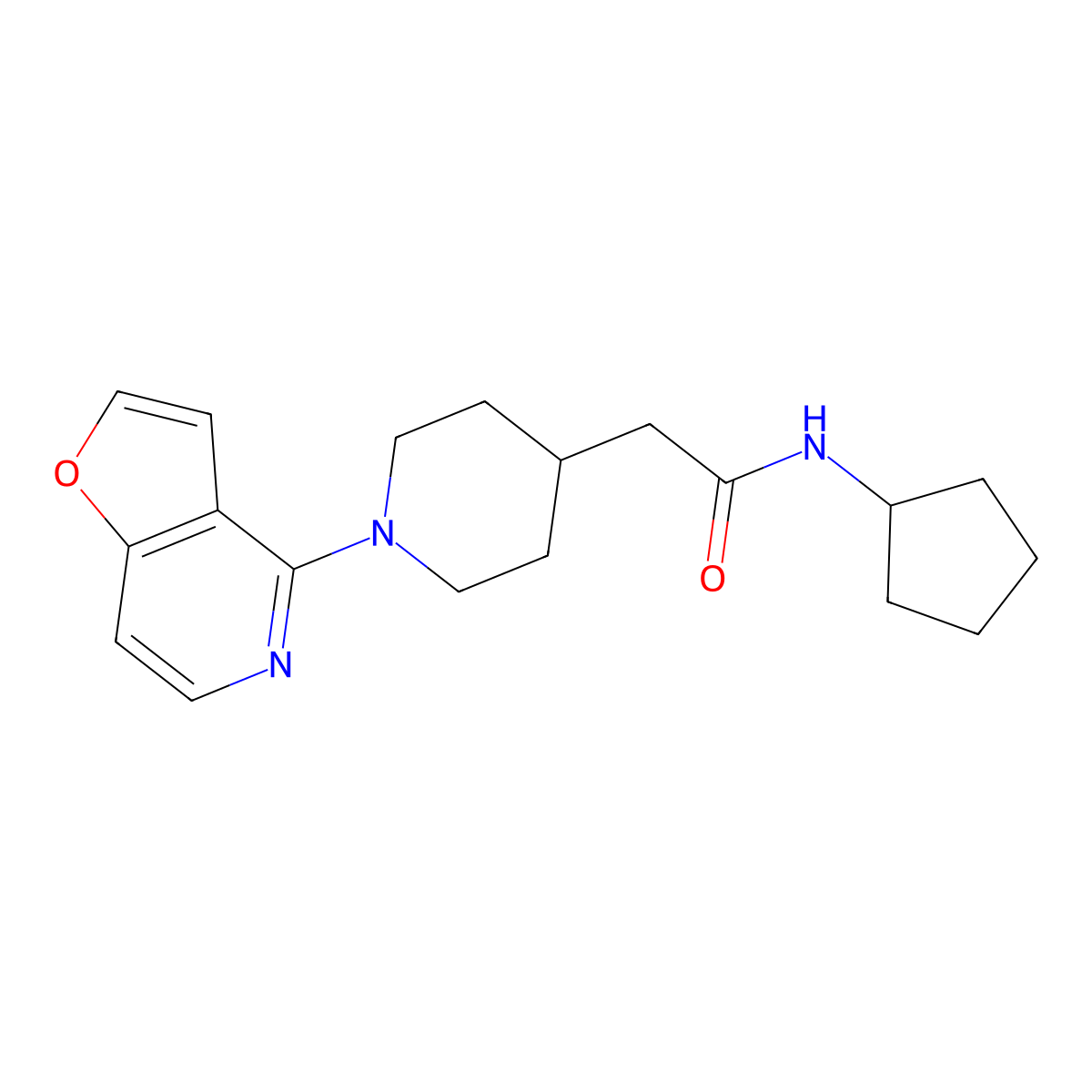 N-cyclopentyl-2-(1-{furo[3,2-c]pyridin-4-yl}piperidin-4-yl)acetamide molecular structure, CAS 3054618-57-1