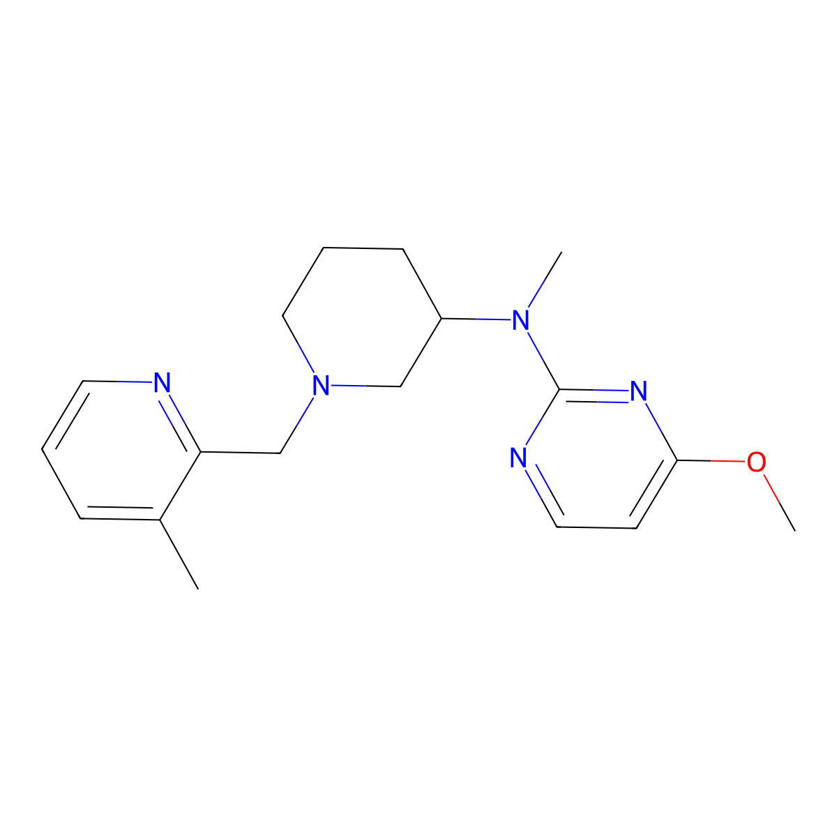 4-methoxy-N-methyl-N-{1-[(3-methylpyridin-2-yl)methyl]piperidin-3-yl}pyrimidin-2-amine molecular structure, CAS 3054618-59-3