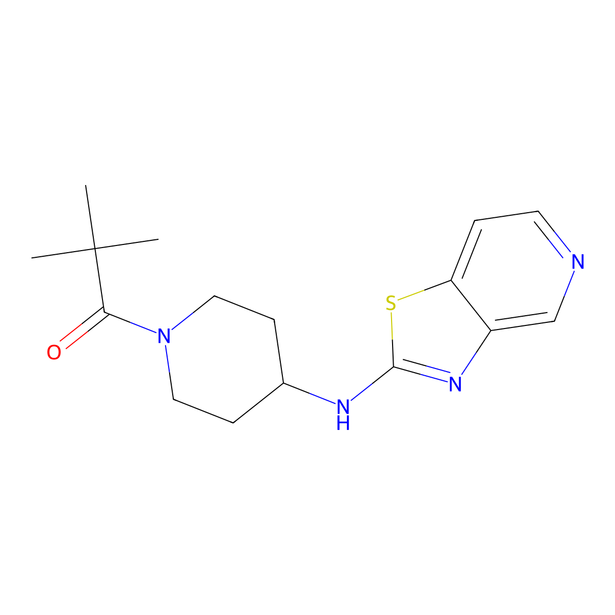 2,2-Dimethyl-1-[4-({[1,3]thiazolo[4,5-c]pyridin-2-yl}amino)piperidin-1-yl]propan-1-one molecular structure, CAS 3054618-64-0