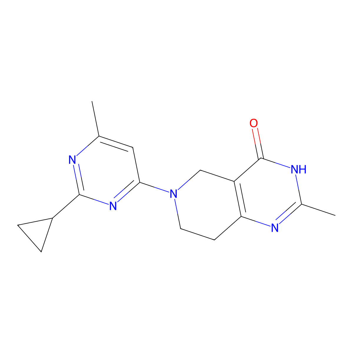 6-(2-cyclopropyl-6-methylpyrimidin-4-yl)-2-methyl-3H,4H,5H,6H,7H,8H-pyrido[4,3-d]pyrimidin-4-one molecular structure, CAS 3054618-69-5