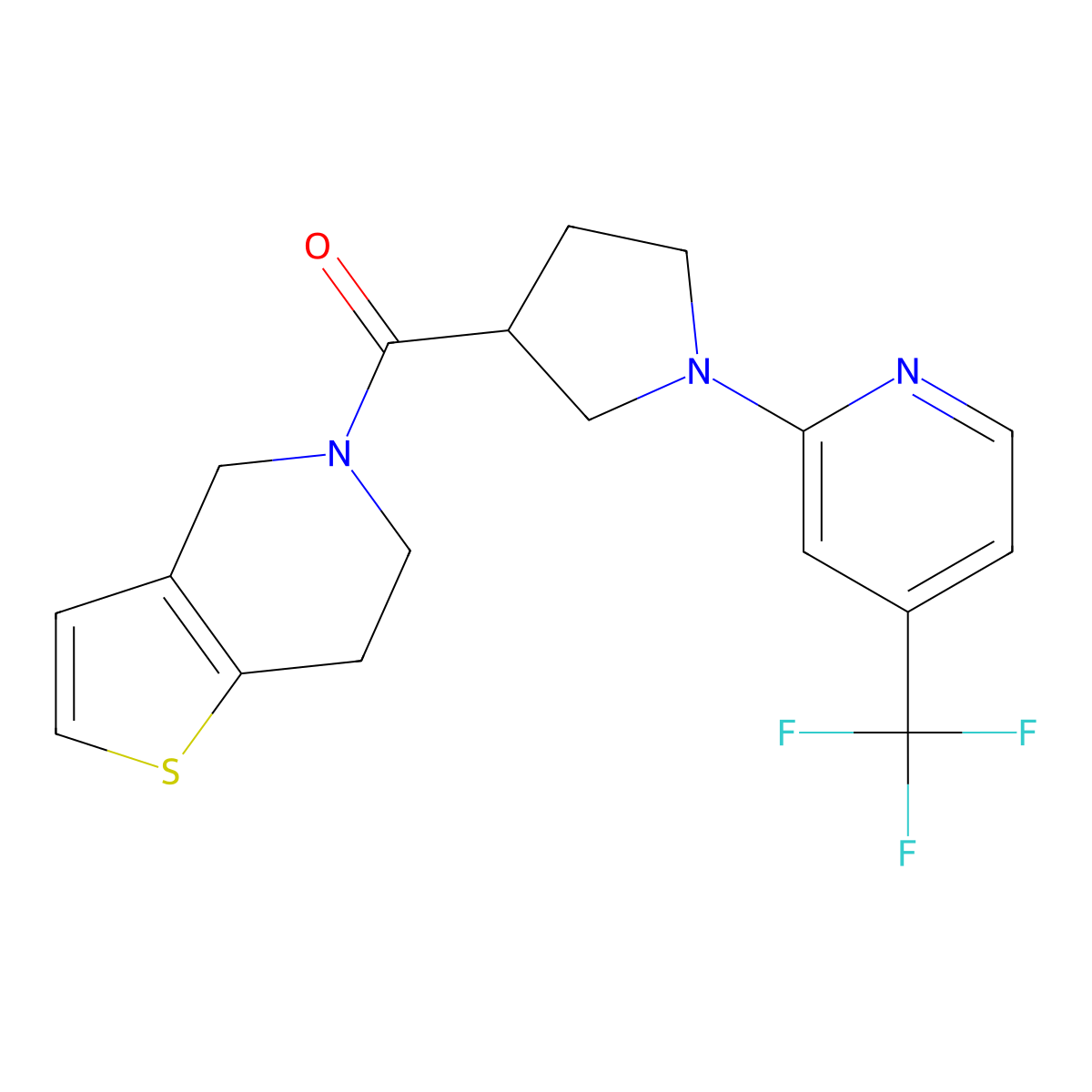2-(3-{4H,5H,6H,7H-thieno[3,2-c]pyridine-5-carbonyl}pyrrolidin-1-yl)-4-(trifluoromethyl)pyridine molecular structure, CAS 3054618-70-8