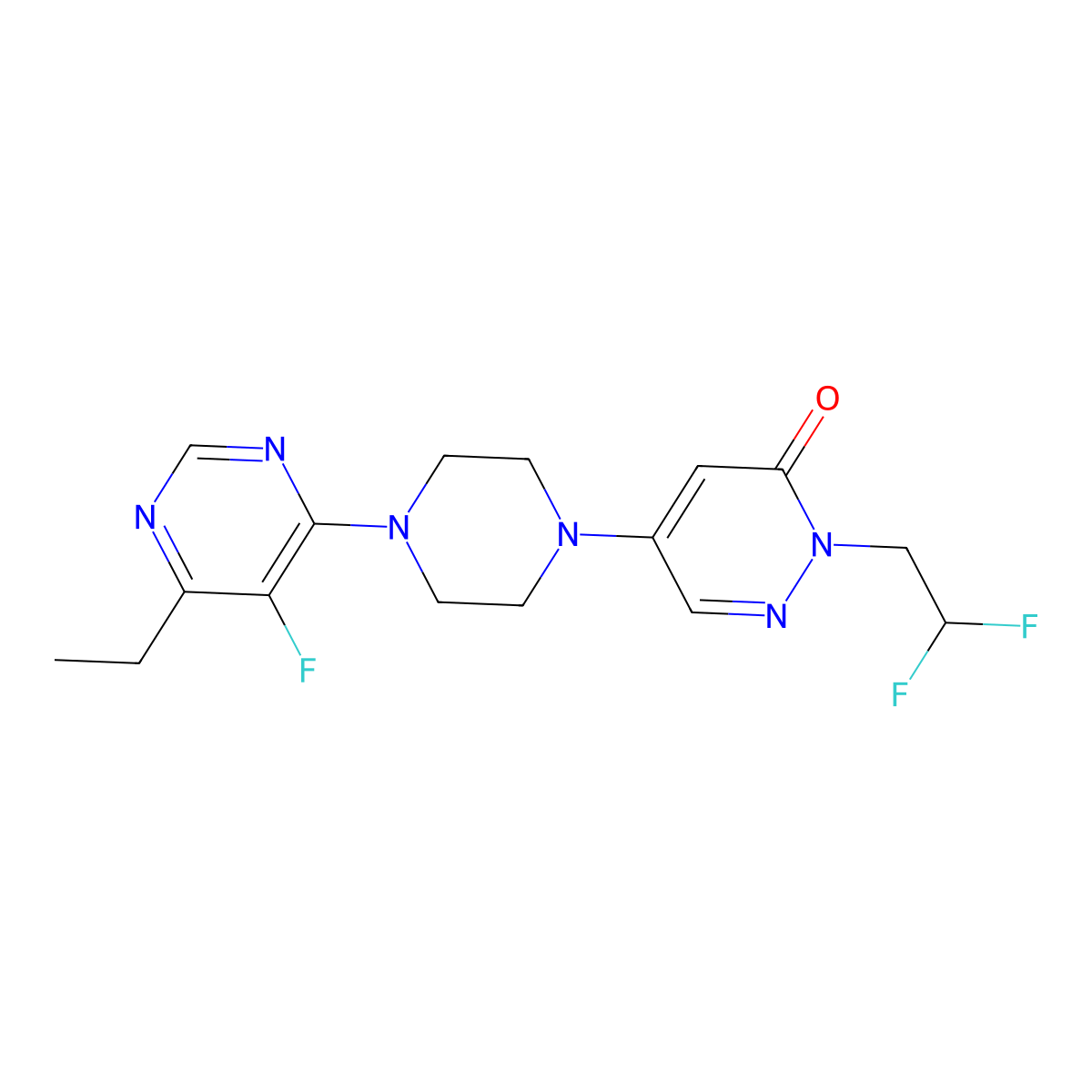 2-(2,2-Difluoroethyl)-5-[4-(6-ethyl-5-fluoropyrimidin-4-yl)piperazin-1-yl]-2,3-dihydropyridazin-3-one molecular structure, CAS 3054618-72-0