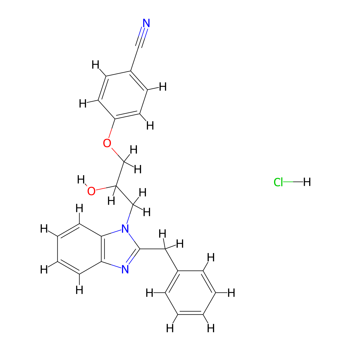 4-[3-(2-benzyl-1H-1,3-benzodiazol-1-yl)-2-hydroxypropoxy]benzonitrile hydrochloride molecular structure, CAS 3054618-75-3