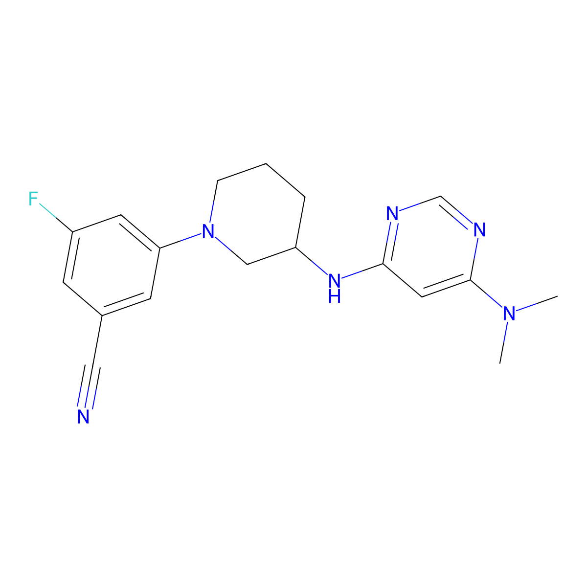 3-(3-{[6-(Dimethylamino)pyrimidin-4-yl]amino}piperidin-1-yl)-5-fluorobenzonitrile molecular structure, CAS 3054618-79-7