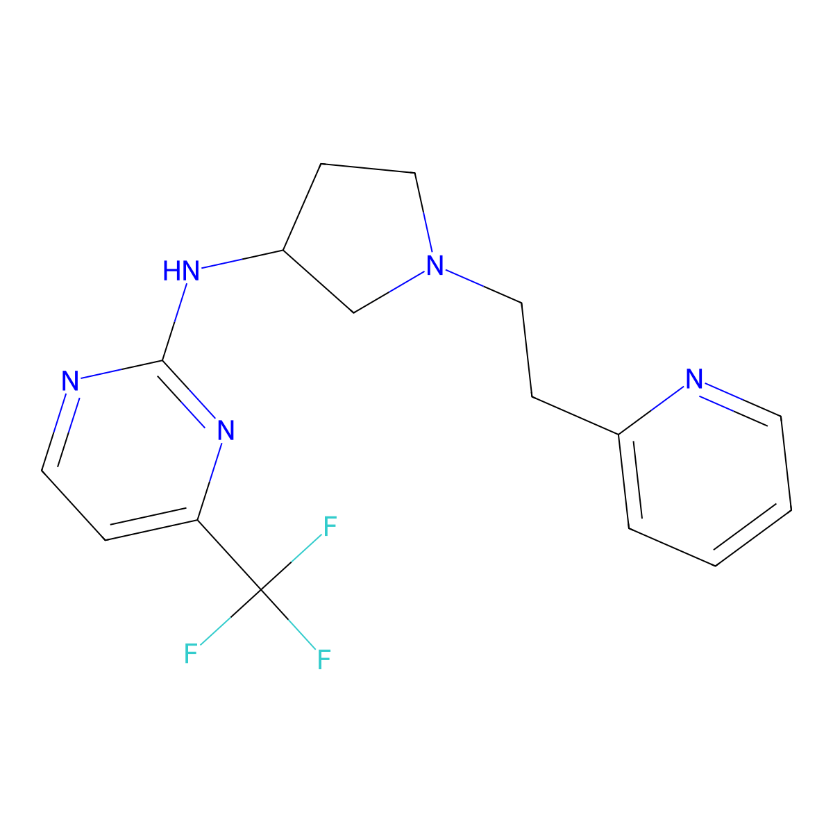 N-{1-[2-(pyridin-2-yl)ethyl]pyrrolidin-3-yl}-4-(trifluoromethyl)pyrimidin-2-amine molecular structure, CAS 3054618-81-1
