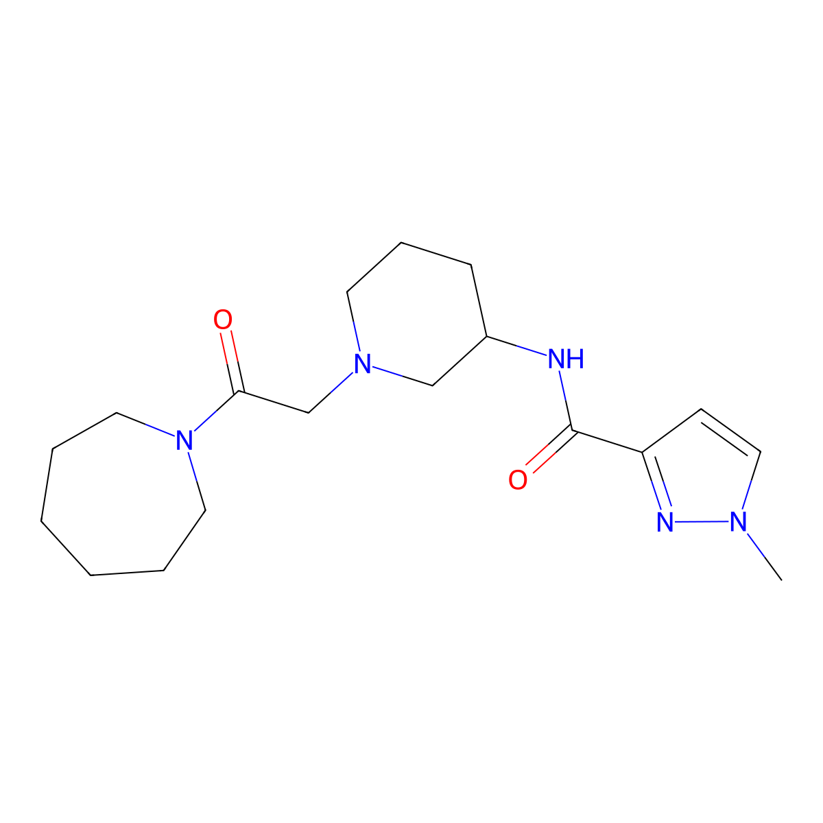 N-{1-[2-(azepan-1-yl)-2-oxoethyl]piperidin-3-yl}-1-methyl-1H-pyrazole-3-carboxamide molecular structure, CAS 3054618-82-2
