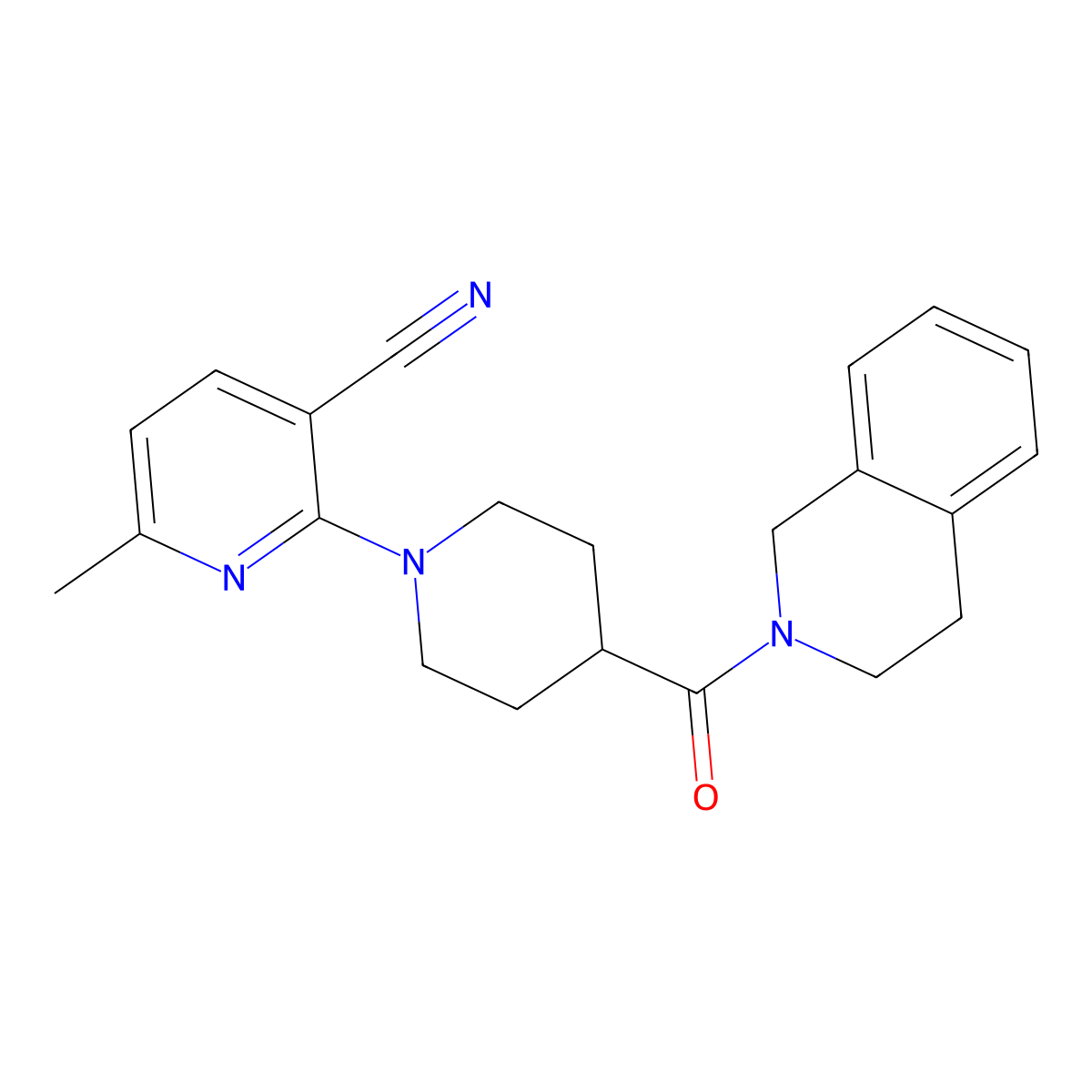 6-Methyl-2-[4-(1,2,3,4-tetrahydroisoquinoline-2-carbonyl)piperidin-1-yl]pyridine-3-carbonitrile molecular structure, CAS 3054618-84-4