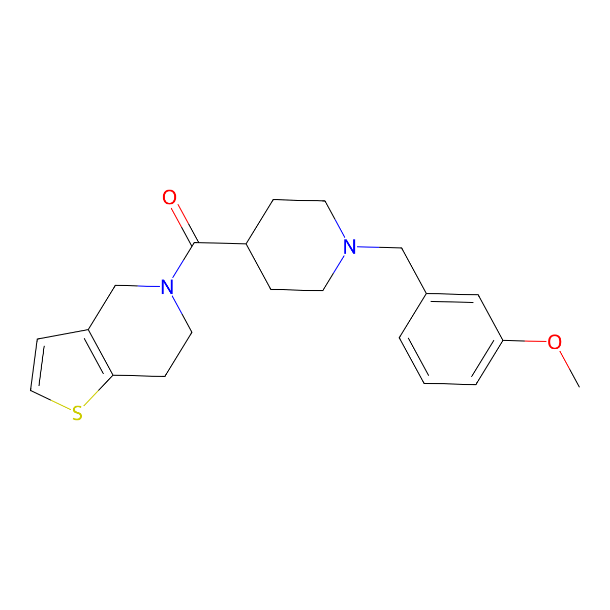 1-[(3-methoxyphenyl)methyl]-4-{4H,5H,6H,7H-thieno[3,2-c]pyridine-5-carbonyl}piperidine molecular structure, CAS 3054618-87-7