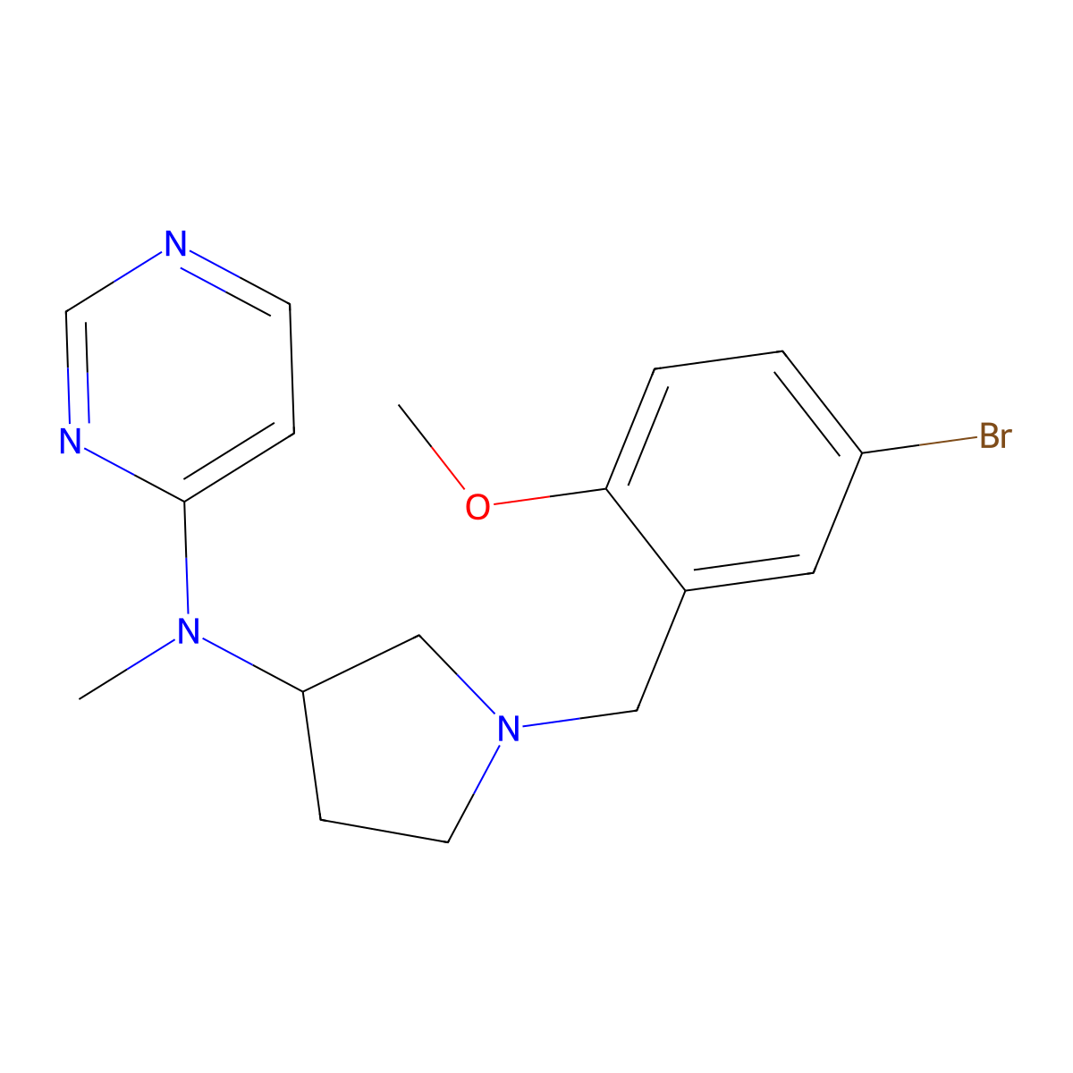 N-{1-[(5-bromo-2-methoxyphenyl)methyl]pyrrolidin-3-yl}-N-methylpyrimidin-4-amine molecular structure, CAS 3054618-89-9