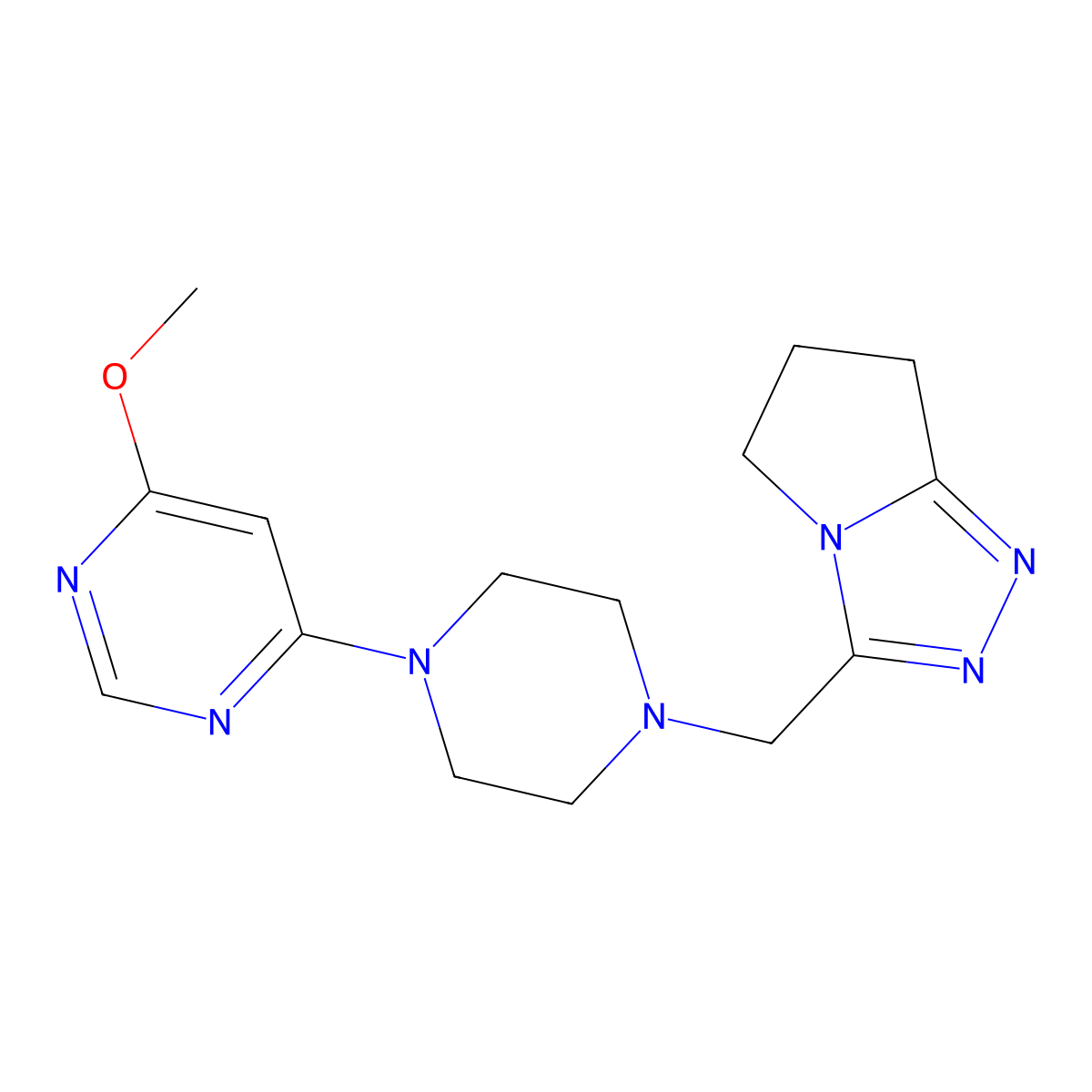 4-methoxy-6-[4-({5H,6H,7H-pyrrolo[2,1-c][1,2,4]triazol-3-yl}methyl)piperazin-1-yl]pyrimidine molecular structure, CAS 3054618-90-2