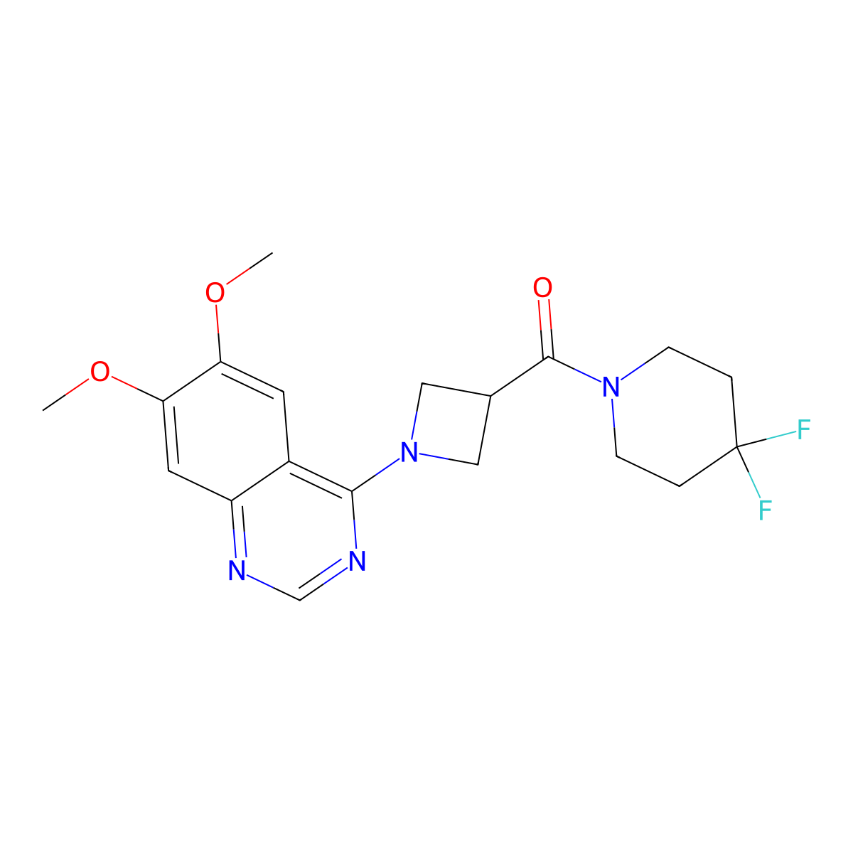 4-[3-(4,4-Difluoropiperidine-1-carbonyl)azetidin-1-yl]-6,7-dimethoxyquinazoline molecular structure, CAS 3054618-97-9