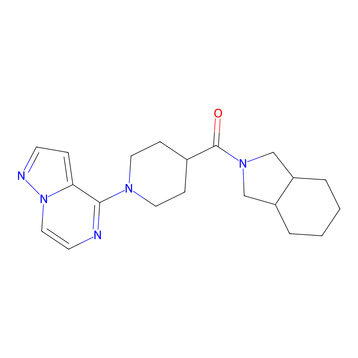 2-(1-{pyrazolo[1,5-a]pyrazin-4-yl}piperidine-4-carbonyl)-octahydro-1H-isoindole molecular structure, CAS 3054619-00-7