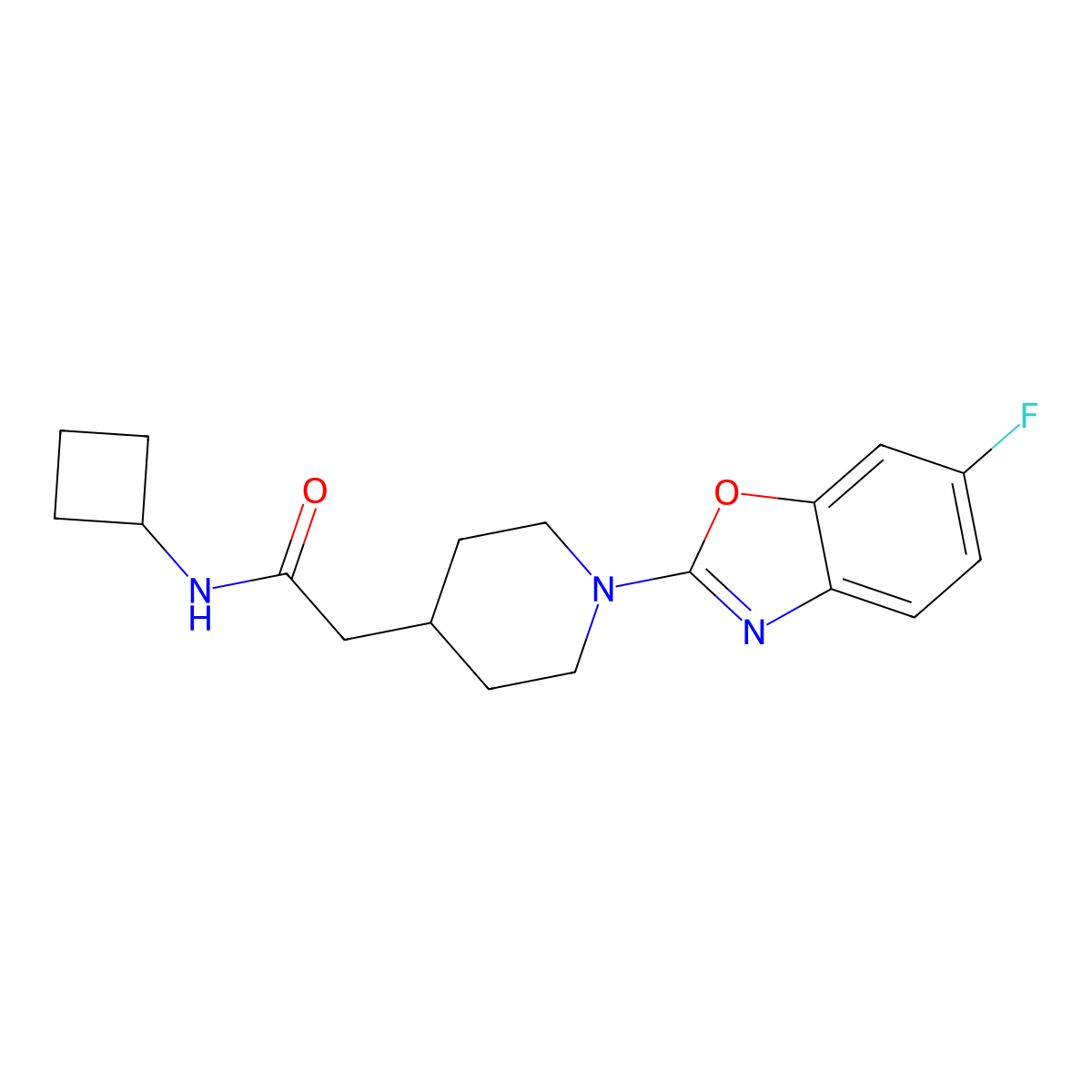 N-cyclobutyl-2-[1-(6-fluoro-1,3-benzoxazol-2-yl)piperidin-4-yl]acetamide molecular structure, CAS 3054619-02-9