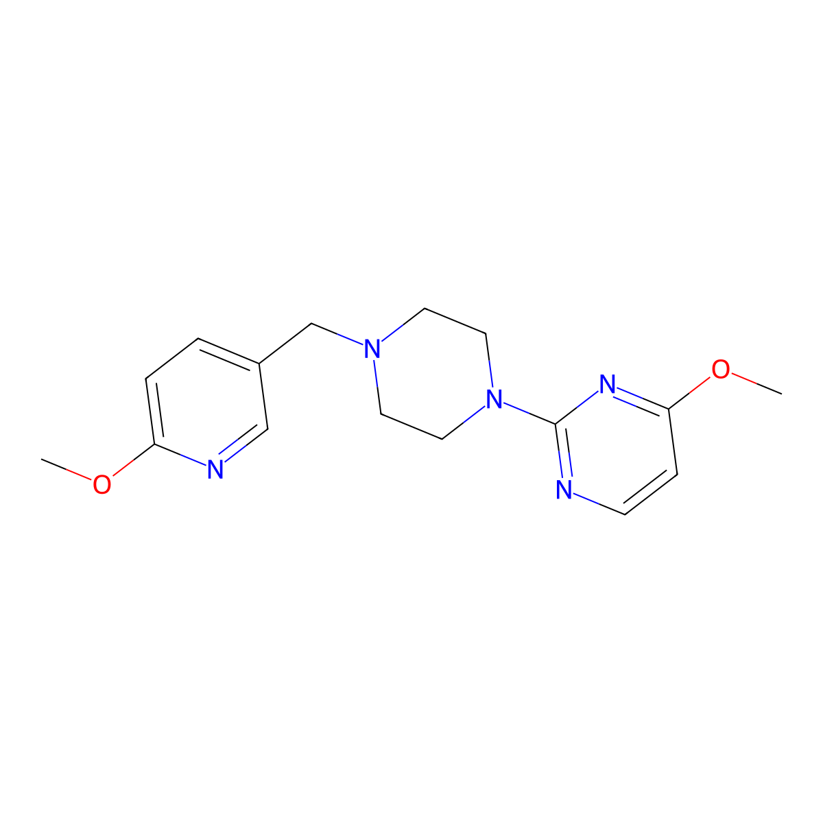 4-Methoxy-2-{4-[(6-methoxypyridin-3-yl)methyl]piperazin-1-yl}pyrimidine molecular structure, CAS 3054619-12-1