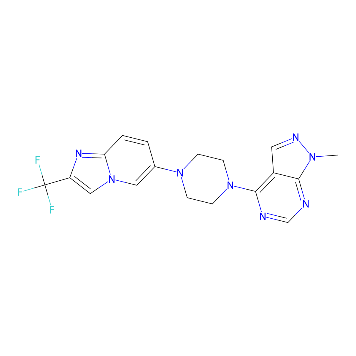 1-{1-methyl-1H-pyrazolo[3,4-d]pyrimidin-4-yl}-4-[2-(trifluoromethyl)imidazo[1,2-a]pyridin-6-yl]piperazine molecular structure, CAS 3054619-16-5