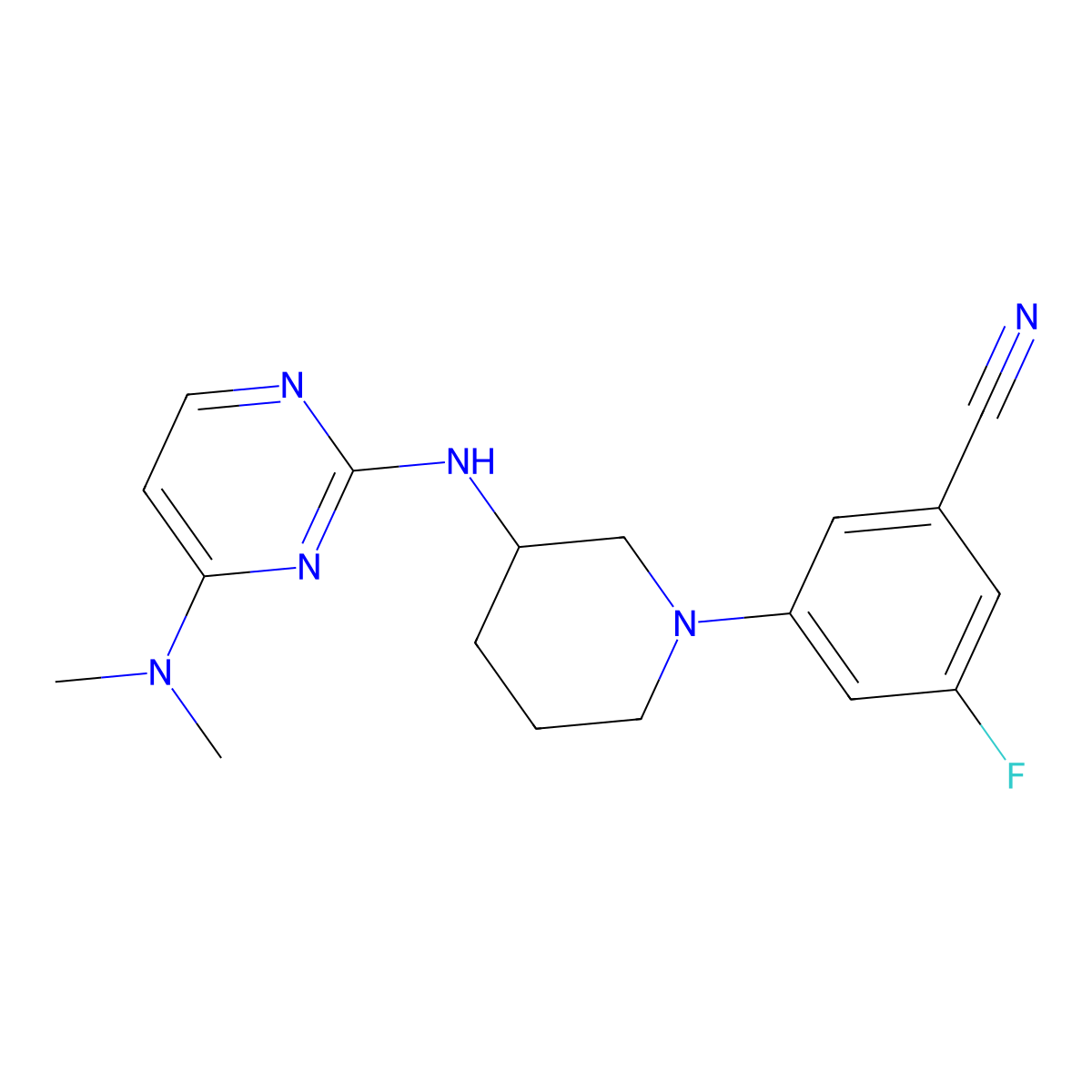 3-(3-{[4-(Dimethylamino)pyrimidin-2-yl]amino}piperidin-1-yl)-5-fluorobenzonitrile molecular structure, CAS 3054619-17-6