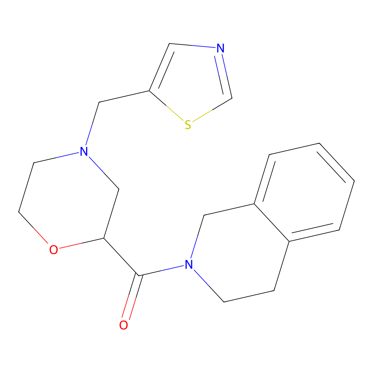 2-{4-[(1,3-Thiazol-5-yl)methyl]morpholine-2-carbonyl}-1,2,3,4-tetrahydroisoquinoline molecular structure, CAS 3054619-20-1