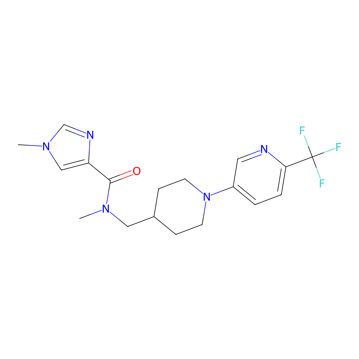 N,1-dimethyl-N-({1-[6-(trifluoromethyl)pyridin-3-yl]piperidin-4-yl}methyl)-1H-imidazole-4-carboxamide molecular structure, CAS 3054619-21-2