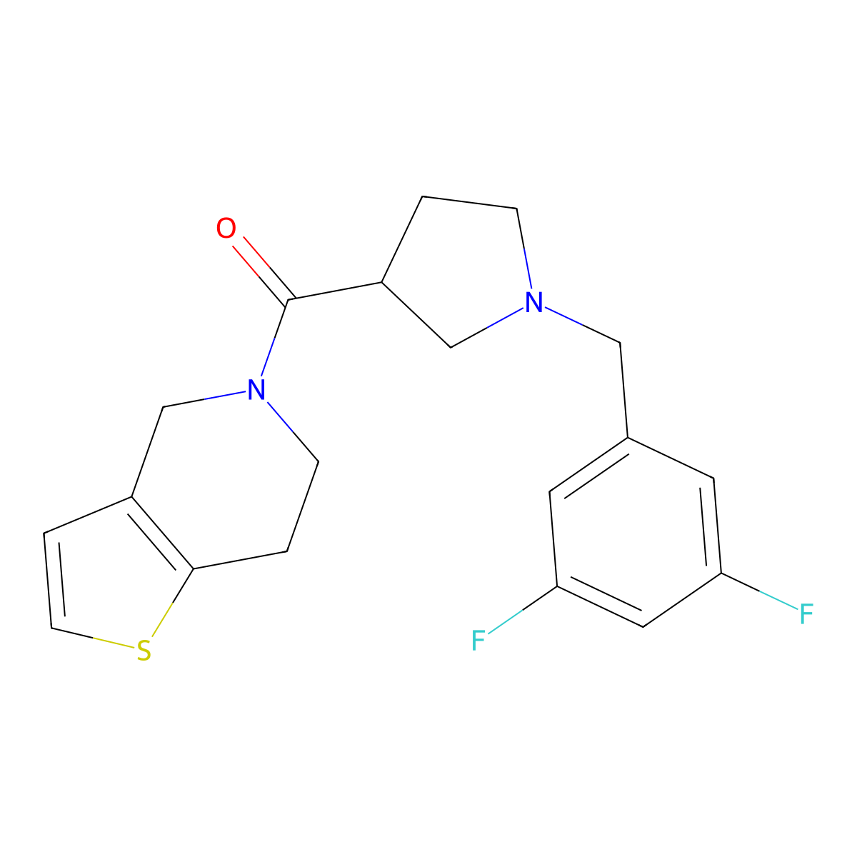 1-[(3,5-difluorophenyl)methyl]-3-{4H,5H,6H,7H-thieno[3,2-c]pyridine-5-carbonyl}pyrrolidine molecular structure, CAS 3054619-27-8