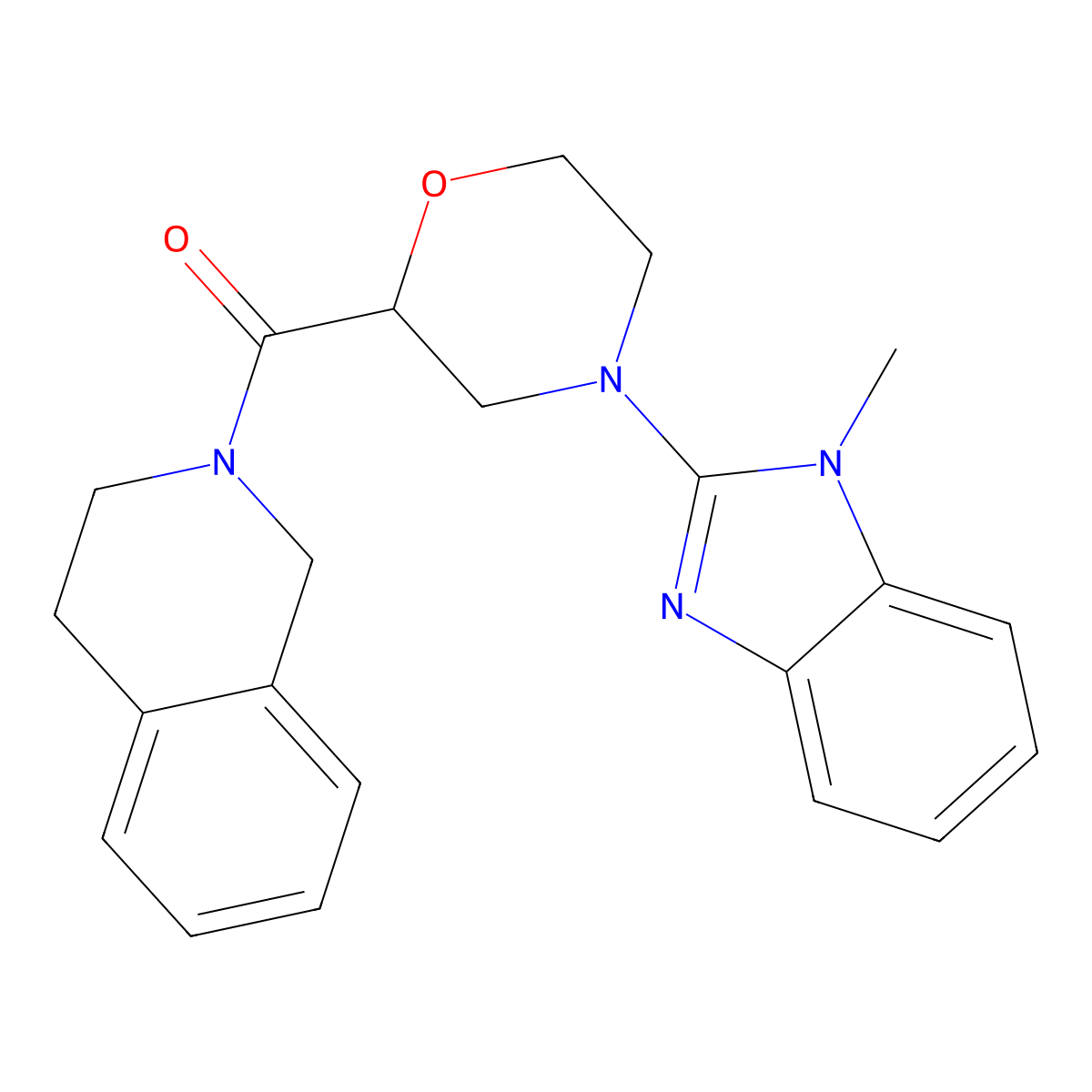 2-[4-(1-methyl-1H-1,3-benzodiazol-2-yl)morpholine-2-carbonyl]-1,2,3,4-tetrahydroisoquinoline molecular structure, CAS 3054619-31-4