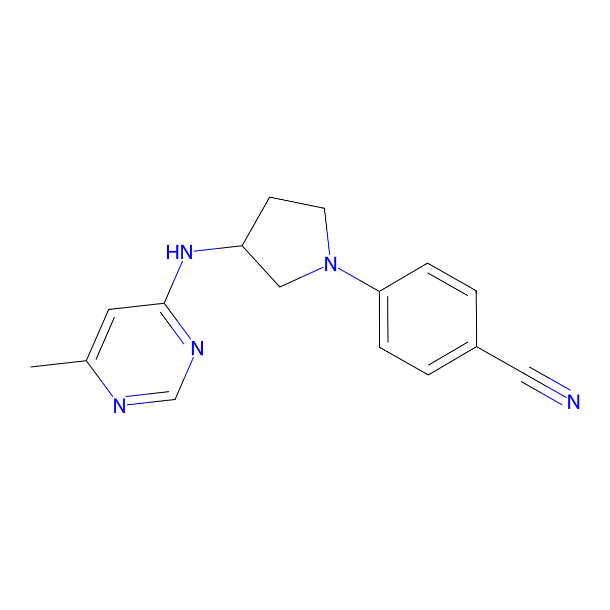 4-{3-[(6-Methylpyrimidin-4-yl)amino]pyrrolidin-1-yl}benzonitrile molecular structure, CAS 3054619-33-6