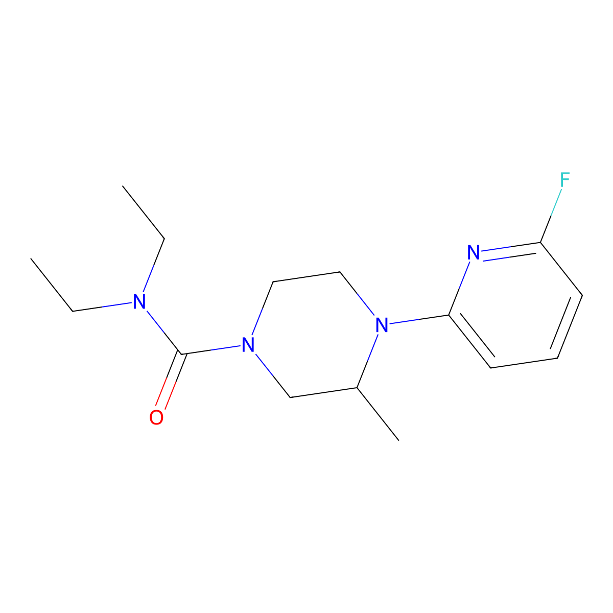 N,N-diethyl-4-(6-fluoropyridin-2-yl)-3-methylpiperazine-1-carboxamide molecular structure, CAS 3054619-36-9