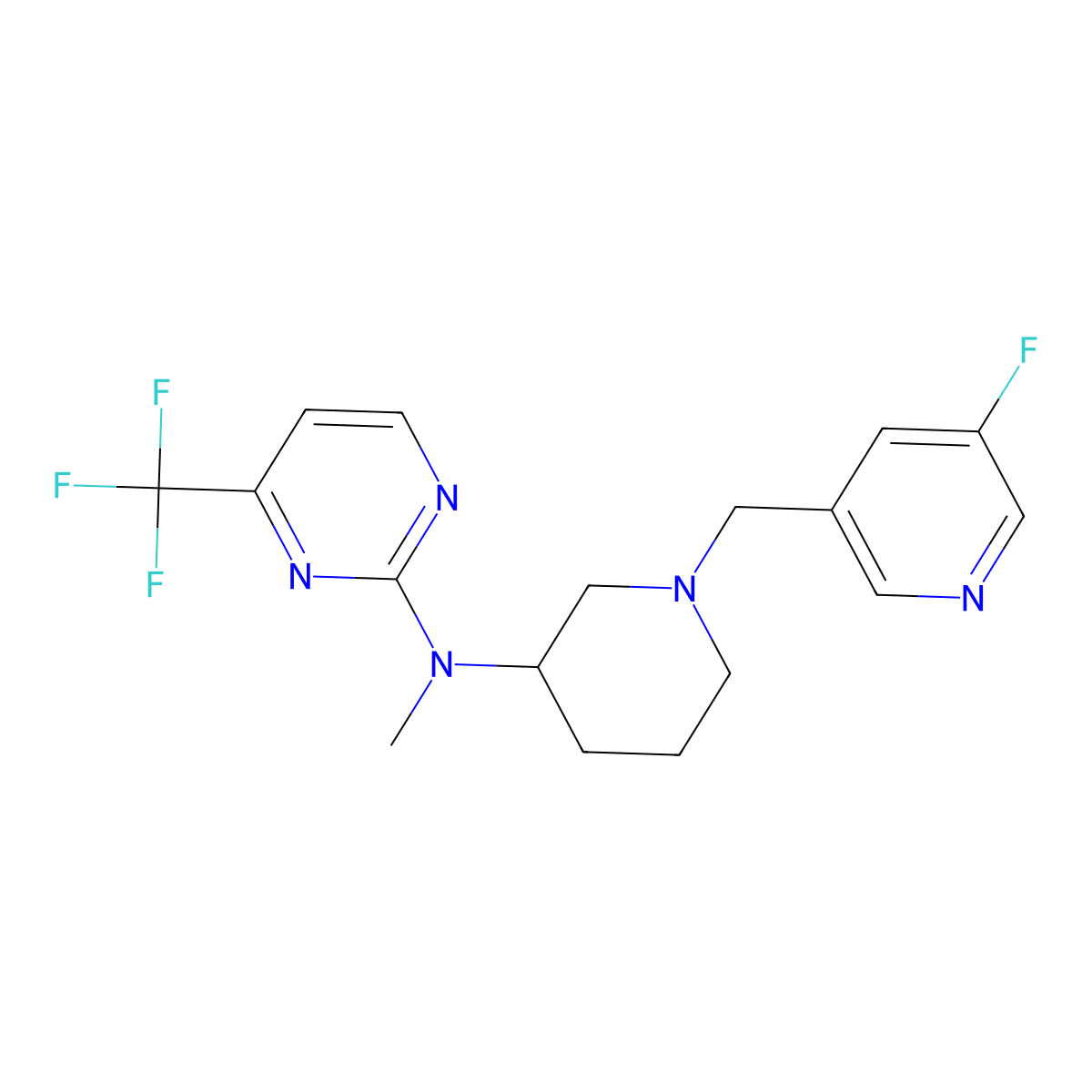 N-{1-[(5-fluoropyridin-3-yl)methyl]piperidin-3-yl}-N-methyl-4-(trifluoromethyl)pyrimidin-2-amine molecular structure, CAS 3054619-37-0