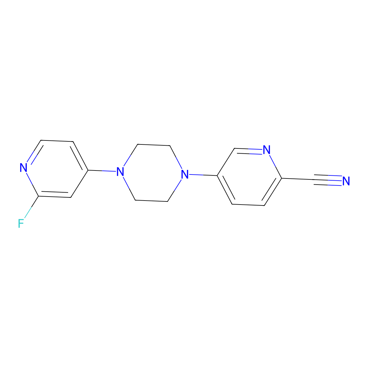 5-[4-(2-Fluoropyridin-4-yl)piperazin-1-yl]pyridine-2-carbonitrile molecular structure, CAS 3054619-38-1