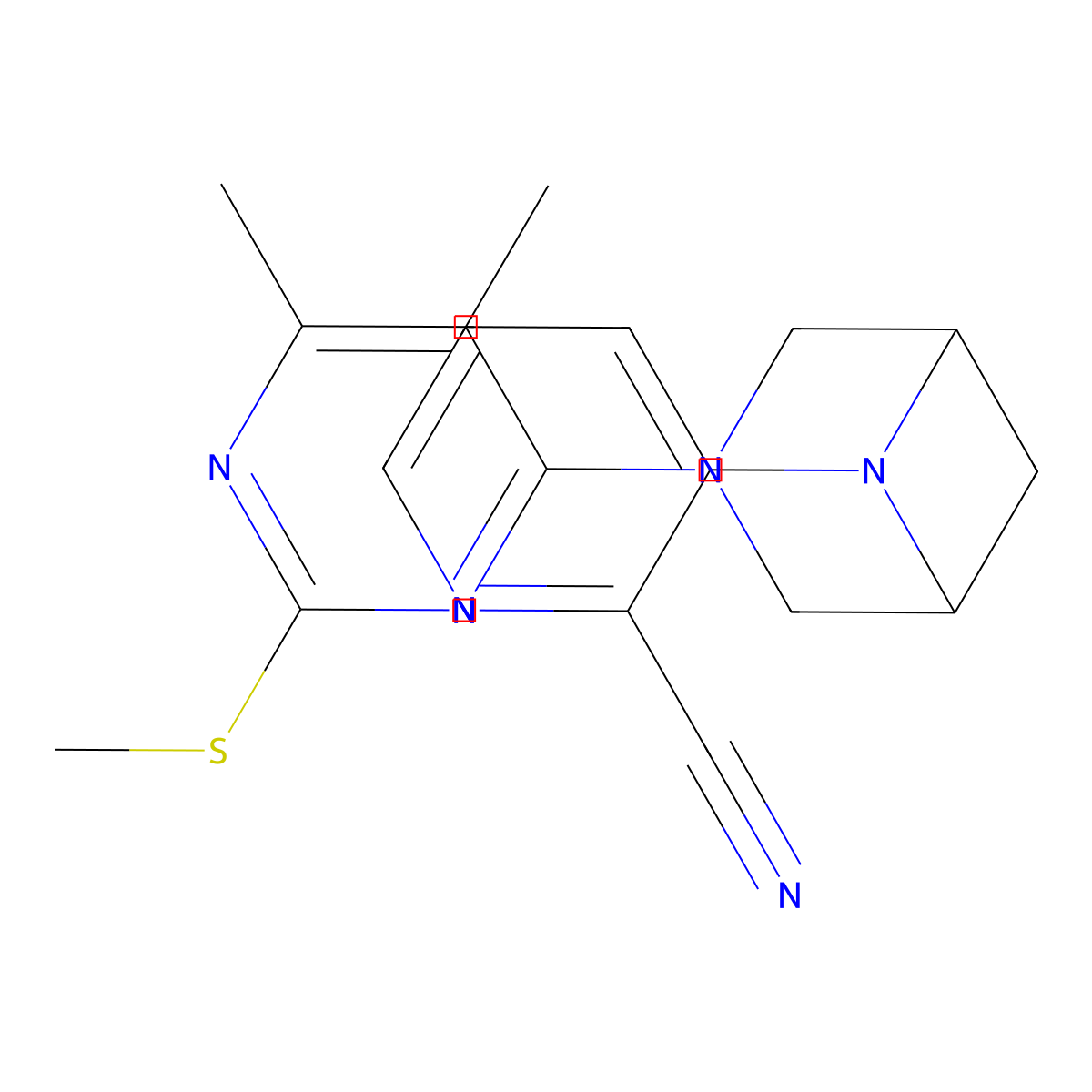 3-{3-[5,6-Dimethyl-2-(methylsulfanyl)pyrimidin-4-yl]-3,6-diazabicyclo[3.1.1]heptan-6-yl}pyridine-2-carbonitrile molecular structure, CAS 3054619-39-2