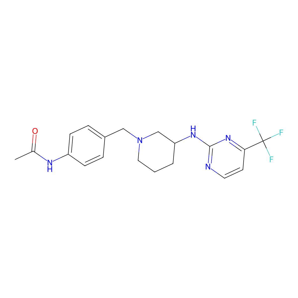 N-{4-[(3-{[4-(trifluoromethyl)pyrimidin-2-yl]amino}piperidin-1-yl)methyl]phenyl}acetamide molecular structure, CAS 3054619-41-6